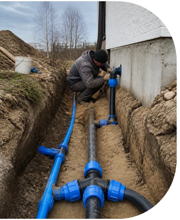 Монтаж наружного водопровода на участке под ключ в Кимрах